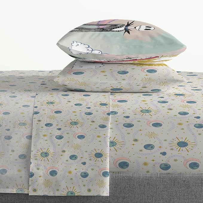Jay Franco Sheet Set with Fitted, Flat Sheets & Pillow Cover - Ultra-Soft Bedding with Pillowcase for Room Decor, Beige - Nightmare Before Christmas, 4 Piece Full