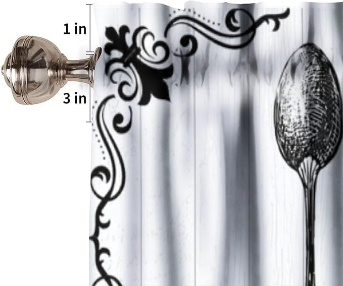 Retro Kitchen Valance, White Black Farmhouse Country Fork Spoon Heart Wooden Farm Short Curtain for Dining Room Bedroom Living Room Resturant Cafe Home Decoration, 54x18Inch
