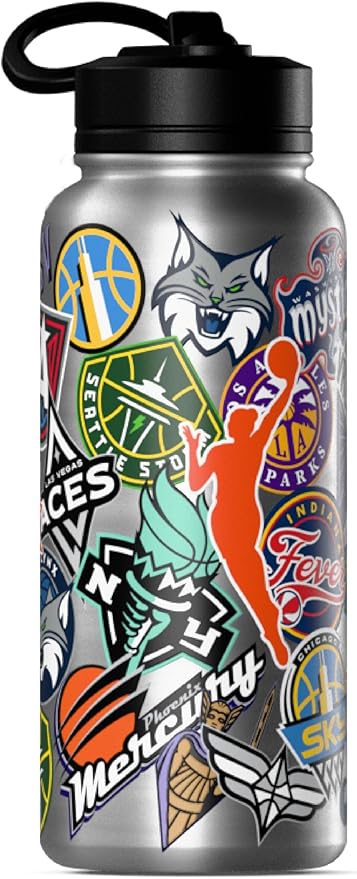 Hydrapeak x WNBA Officially Licensed All Team Sticker Print 32 oz Insulated Water Bottle with Straw Lid and Handle