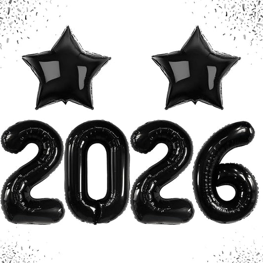 Katchon, Big Black Giant 2026 Balloons - 42 Inch | 2026 Graduation Balloons with Black Star Balloons for Graduation Decorations 2026 Graduation Party Decorations, Prom Decorations 2026