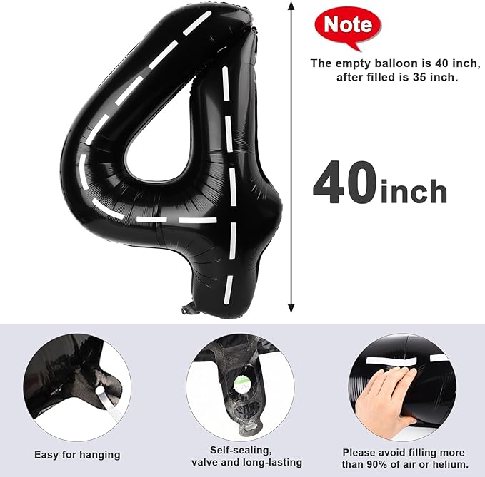 40 Inch Large Numbers Balloon, 4 Line Black Ballon for 4th 14 40 44 Birthday Party, Balloon 4 Number for Graduations Wedding Supplies