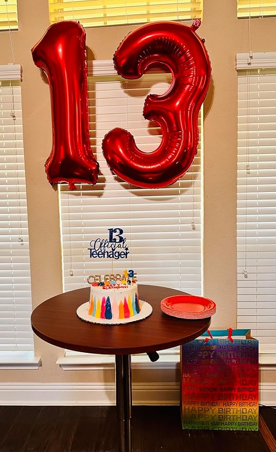 12 Balloons Number, Number 21 Balloons, 12th Red Birthday for Girl Boys, 40 In Big 21st for Engagement, Wedding, Celebration Party, Graduations, Photo Shoot