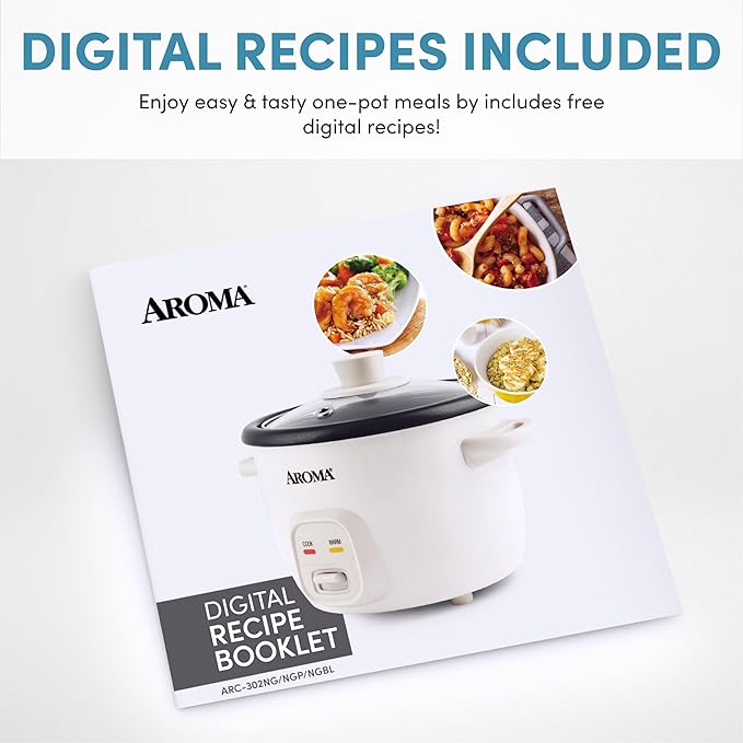 Aroma Housewares 4-Cups (Cooked) / 1Qt. Rice & Grain Cooker (ARC-302NG), White