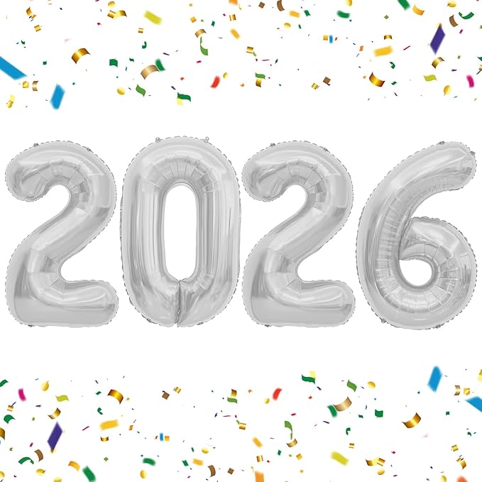 2026 Balloons Silver 2026 Foil Number Balloons, 40 inch 2026 Balloons New Year, Large 2026 Mylar Balloons for 2026 New Years Eve Party Supplies Festival Birthday Anniversary Graduation Decorations