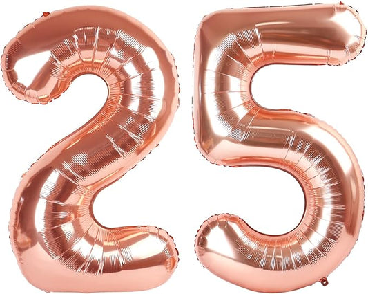 Number 25 Balloons, Rose Gold 52 Balloon Numbers 40 Inch for Women Men, Birthday Decorations for 25th Photo Prop, Big Events, School Class Party,