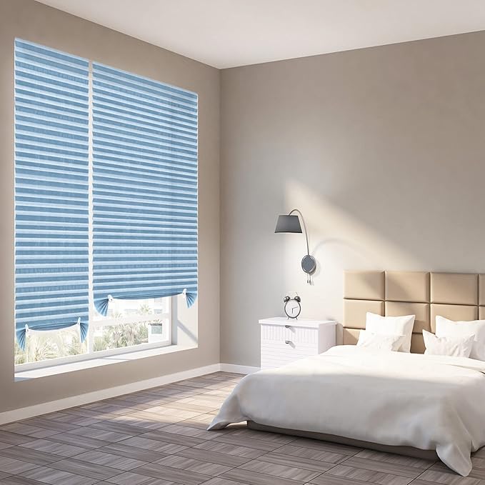 MALOKI Pleated Window Blinds,Temporary Blinds Cordless No Drill Paper Shades for Window Door Stick on No Screw Room Darkening Shades for Bedroom Bathroom Kitchen
