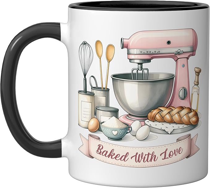 Baker Women Mom Wife Funny Baking Humor Bake Love Mama Girl Ceramic Mug, Black/White