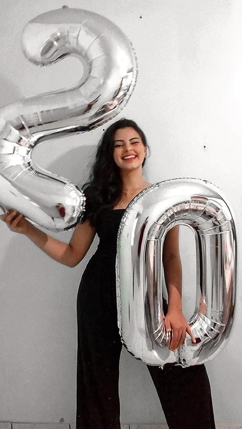 Number 20 Balloon Silver 40 Inch, Large Happy 20th Birthday Decorations for Women, Foil Balloon Number for Wedding Marriage Proposa Big Events Family Reunions Party Supplies