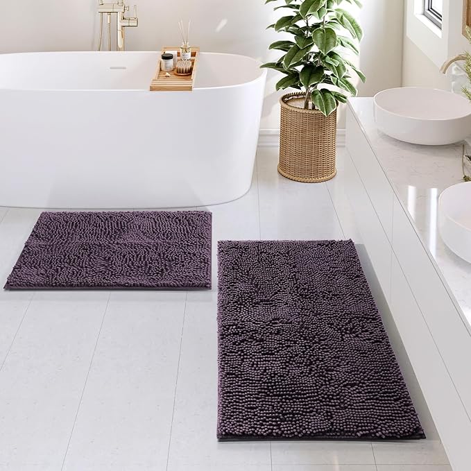 Clara Clark Purple Shower Curtain Set with Rugs - Bathroom Sets with Shower Curtain and Rugs, Fabric Shower Curtains and 2 Bath Mats, Modern Bathroom Shower and Curtain Sets for Tub Or Stall