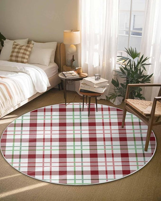 Round Area Rug,Merry Christmas Red Buffalo Plaid Circle Living Room Rug Non-Slip Rugs Indoor Carpet,Green Gradient Stripe Art Soft Comfort Rugs for Bedroom KidsRoom Nursery