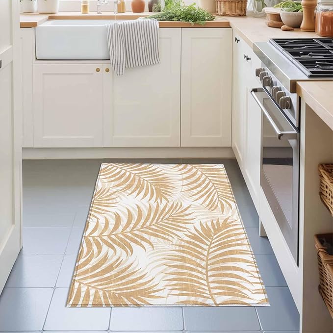 Area Rug 2x3ft, Summer Boho Palms Leaves Washable Rugs for Living Room Bedroom, Vintage Tropical Plants Soft Non-Slip Area Rugs Rectangle Floor Carpet for Dining Room