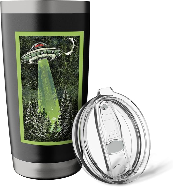 Vintage UFO Art Alien Abduction Graphic Flying Saucer Space Stainless Steel Insulated Tumbler