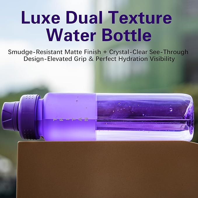 OLDLEY 32oz Frosted Clear Water Bottle, BPA-Free Tritan Plastic Reusable Water Bottle with Fast-Flow Spout Lid, Wide Mouth Leakproof Sports Drinking Bottle for Gym, School, Office, Travel,Purple