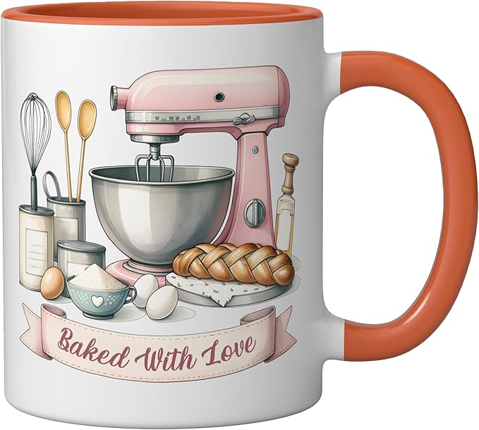 Baker Women Mom Wife Funny Baking Humor Bake Love Mama Girl Ceramic Mug, Orange/White