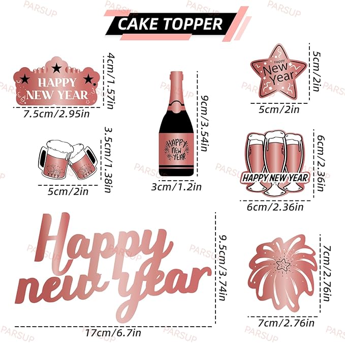 New Years Eve Party Decorations 2026, Rose Gold Happy New Year Decorations, Happy New Year Banner, 16inch 2026, 18inch Star & Round Foil Balloons, Latex Confetti Balloons