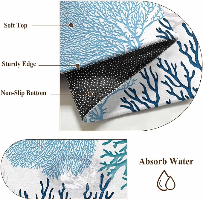 Area Rug 2x3ft, Classic Sea Blue Coral Washable Rugs for Living Room Bedroom, Abstract Marine Life Scenery Soft Non-Slip Area Rugs Rectangle Floor Carpet for Dining Room