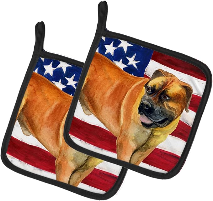 Caroline's Treasures BB9646PTHD Boerboel Mastiff Patriotic Pair of Pot Holders Kitchen Heat Resistant Pot Holders Sets Oven Hot Pads for Cooking Baking BBQ, 7 1/2 x 7 1/2