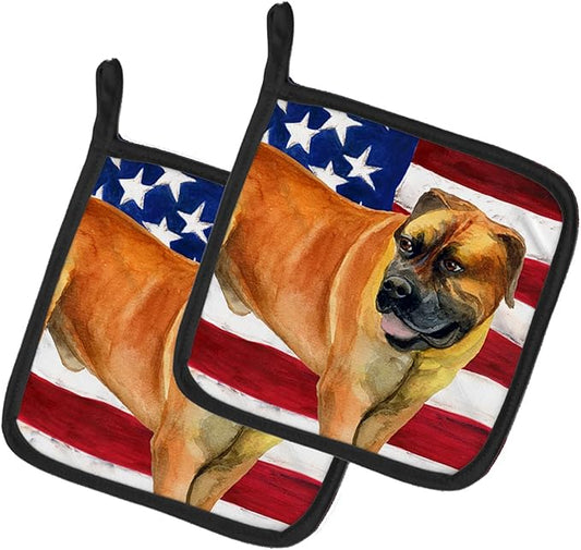 Caroline's Treasures BB9646PTHD Boerboel Mastiff Patriotic Pair of Pot Holders Kitchen Heat Resistant Pot Holders Sets Oven Hot Pads for Cooking Baking BBQ, 7 1/2 x 7 1/2