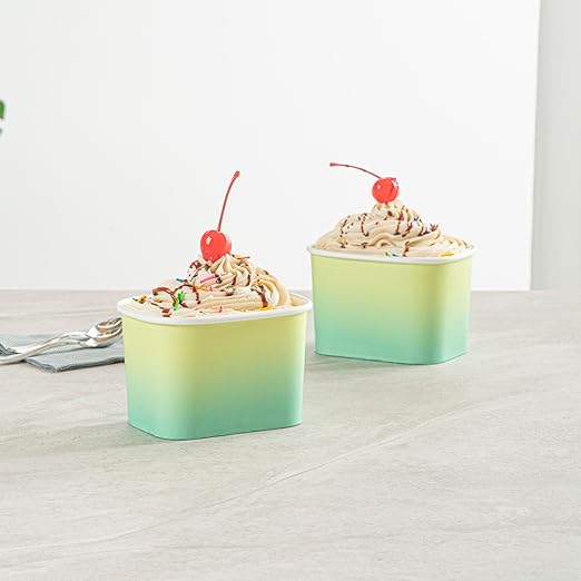 Restaurantware Paper Cups 200 Count 12 Ounce Square Disposable Ice Cream Containers, Leak-Resistant Paper Dessert To Go Cups, Hot And Cold Food, Durable Teal And Green Ombre Design