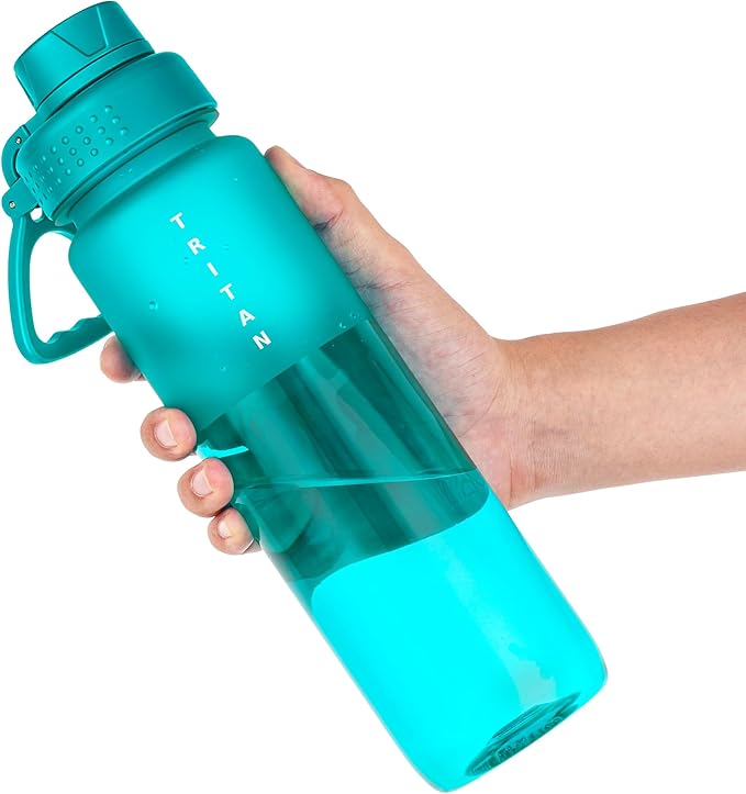 OLDLEY 32oz Frosted Clear Water Bottle, BPA-Free Tritan Plastic Reusable Water Bottle with Fast-Flow Spout Lid, Wide Mouth Leakproof Sports Drinking Bottle for Gym, School, Office, Travel,Cerulean