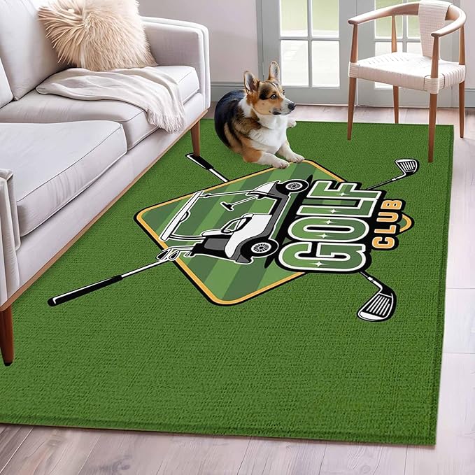 Area Rug 4x6ft, Golf Club Sports Washable Rugs for Living Room Bedroom, Green Soft Non-Slip Area Rugs Rectangle Floor Carpet for Dining Room