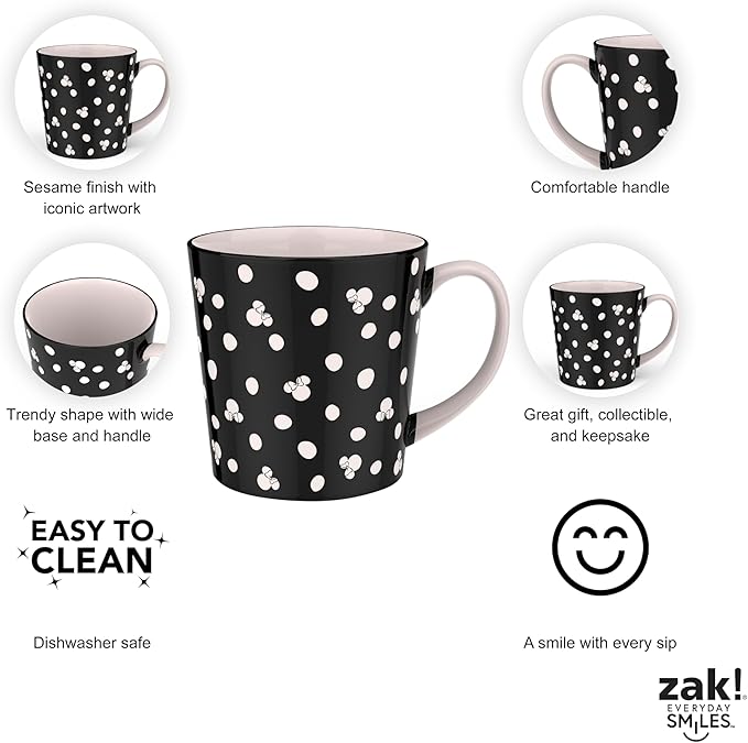 Zak Designs Disney Ceramic Coffee Mug for Hot Drinks at Home, Collectible Keepsake (15 oz, Minnie Mouse)