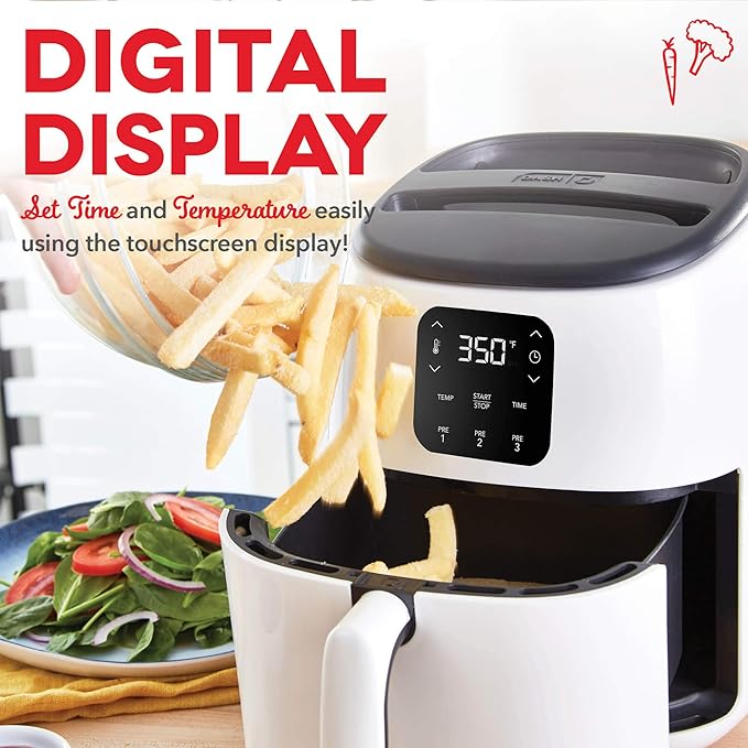 Dash Tasti-Crisp™ Digital Air Fryer – 2.6 Quart Small Compact Mini Air Fryer for French Fries, Nuggets & More, 1-2 People, Auto Shut Off, Adjustable Temp, Dishwasher Safe Parts - White