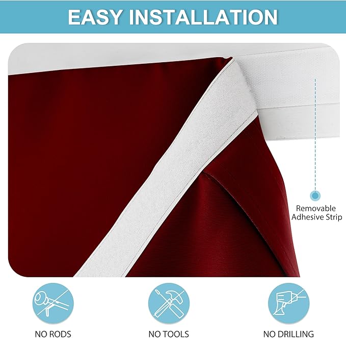 RYB HOME Blackout Door Curtain - Privacy Thermal Insulated Front/Tricia/Patio French Door Window Curtains Sidelight Curtain Tie up Shade, W34 x L69 inch, 1 Panel, Red