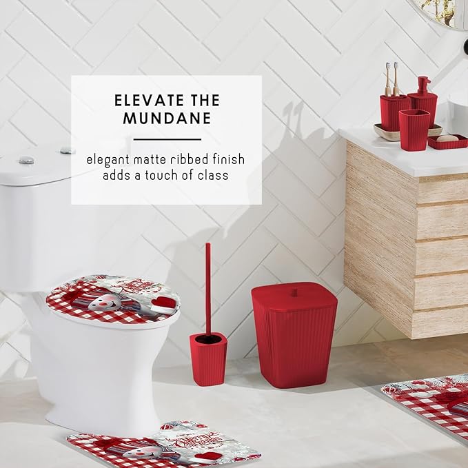 Clara Clark Bathroom Set - Christmas Bathroom Accessories Set, 27PC Bathroom Accessory Set, Christmas Bathroom Sets with Bathroom Rugs, Adhesive Corner Shower Caddy Hanging, Toilet Brush & Trash Can