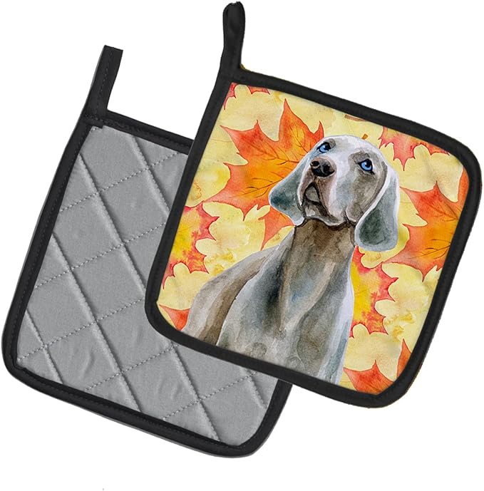 Caroline's Treasures BB9935PTHD Weimaraner Fall Pair of Pot Holders, Yellow Kitchen Heat Resistant Pot Holders Sets Oven Hot Pads for Cooking Baking BBQ, 7 1/2 x 7 1/2
