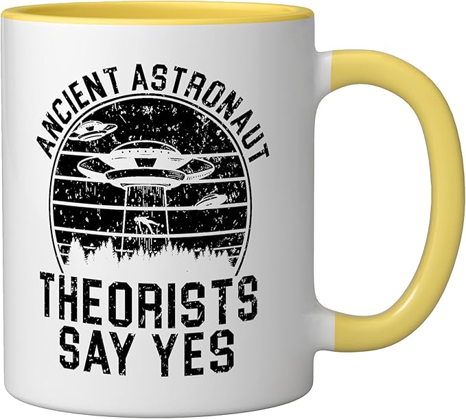 Ancient Astronaut Theorist Say Yes Alien UFO Believer Ceramic Mug, Yellow/White