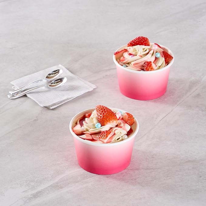 Coppetta 8 Ounce Dessert Cups, 50 Greaseproof Ice Cream Cups - Lids Sold Separately, For Hot And Cold Foods, Pink And White Ombre Paper Yogurt Bowls, Disposable, Sturdy - Restaurantware