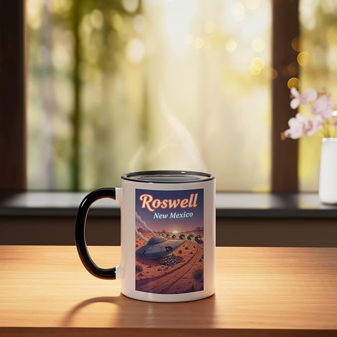 Roswell New Mexico UFO Crash in the Desert Alien Souvenir Ceramic Mug, Black/White