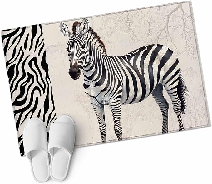 Area Rug 2x3ft, Zebra Black Stripe Animal Portrait Washable Rugs for Living Room Bedroom, Vintage Tree Branch Soft Non-Slip Area Rugs Rectangle Floor Carpet for Dining Room