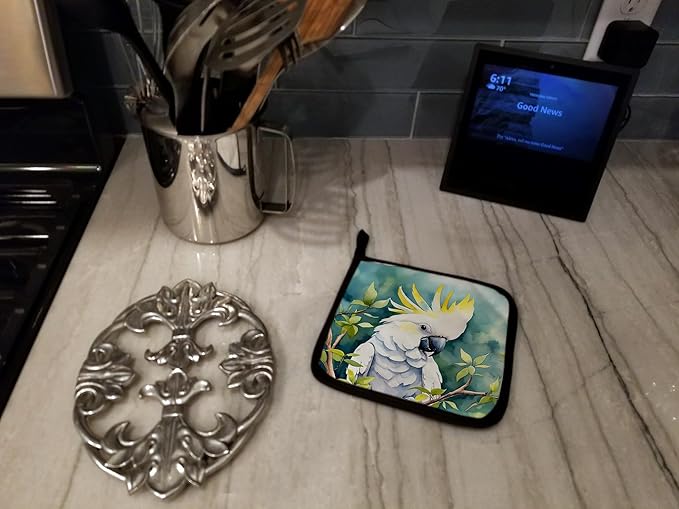 Caroline's Treasures Sulphurcrested Cockatoo Pair of Pot Holders Kitchen Heat Resistant Pot Holders Sets Oven Hot Pads for Cooking Baking BBQ, 7 1/2 x 7 1/2