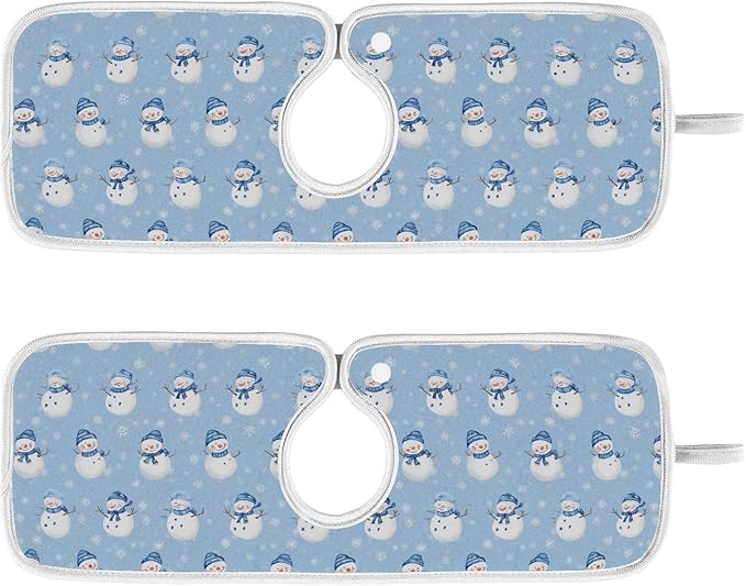 Kcldeci Snowman and Snowflakes 2PCS Kitchen Faucet Mat Bathroom Faucet Mat Sink Microfiber Cloth Faucet Splash Catcher Faucet Mat Dish Drying Mat Sink mat for Kitchen Sink 23x5in