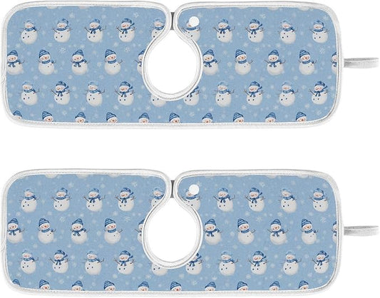 Kcldeci Snowman and Snowflakes 2PCS Kitchen Faucet Mat Bathroom Faucet Mat Sink Microfiber Cloth Faucet Splash Catcher Faucet Mat Dish Drying Mat Sink mat for Kitchen Sink 23x5in