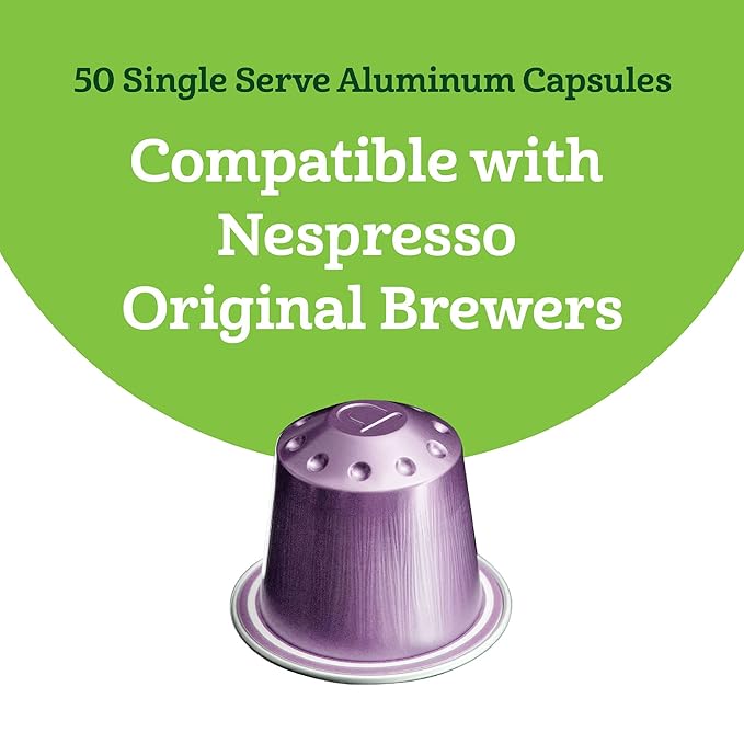 Amazon Fresh Espresso Intenso Dark Roast Aluminum Capsules, Compatible with Nespresso Original Brewers, Intensity 9/13, 50 Count (5 Packs of 10)