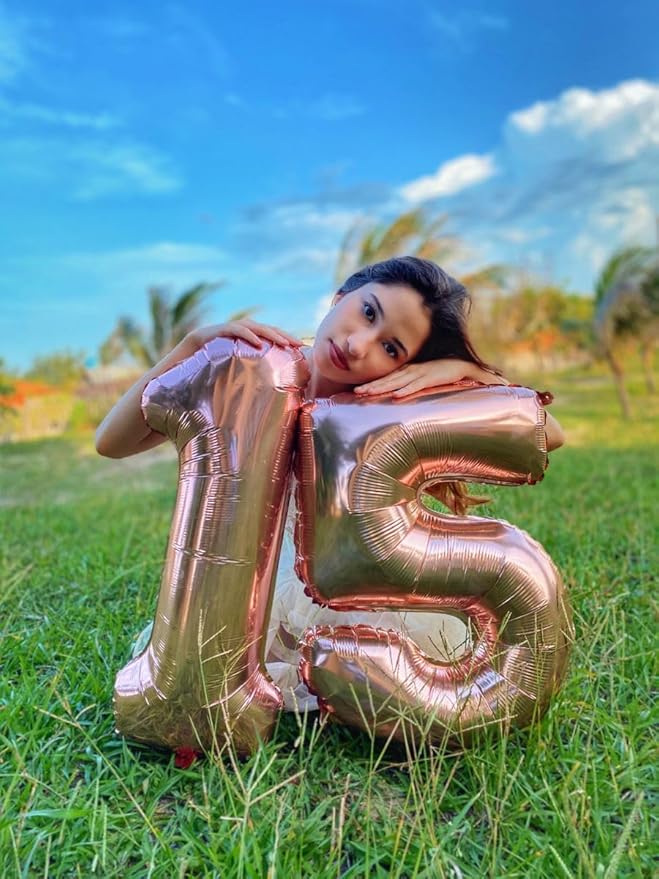 15 Balloons Numbers, 40 Inch 15th Birthday Decorations for 1 5 15 51, Rose Gold Big Foil Number Balloons for Wedding Store Anniversary Party Supplies