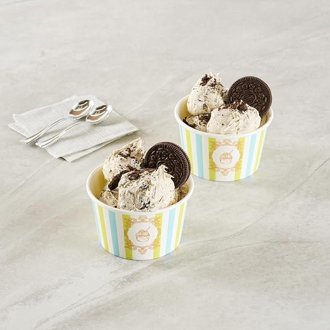 Restaurantware Ice Cream Cups 200 Pack of 8 oz Leak-Resistant Disposable Dessert Bowl Frozen Yogurt Cup Round Paper Container For Cold And Hot Desserts