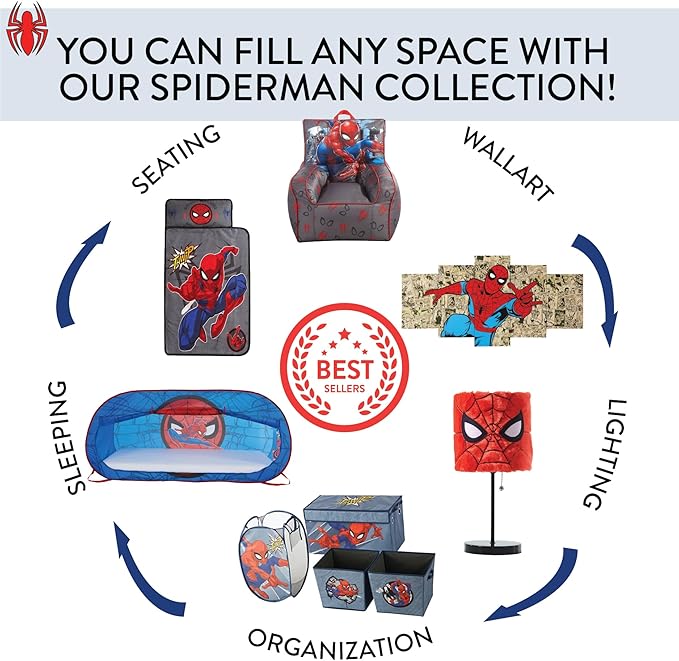 Marvel Spiderman 3-Piece Toy Storage Basket Set – Nesting Fabric Bins with Rope Handles, Multi-Size Organizer for Kids' Toys, Clothes & Accessories, Bedroom or Playroom Decor