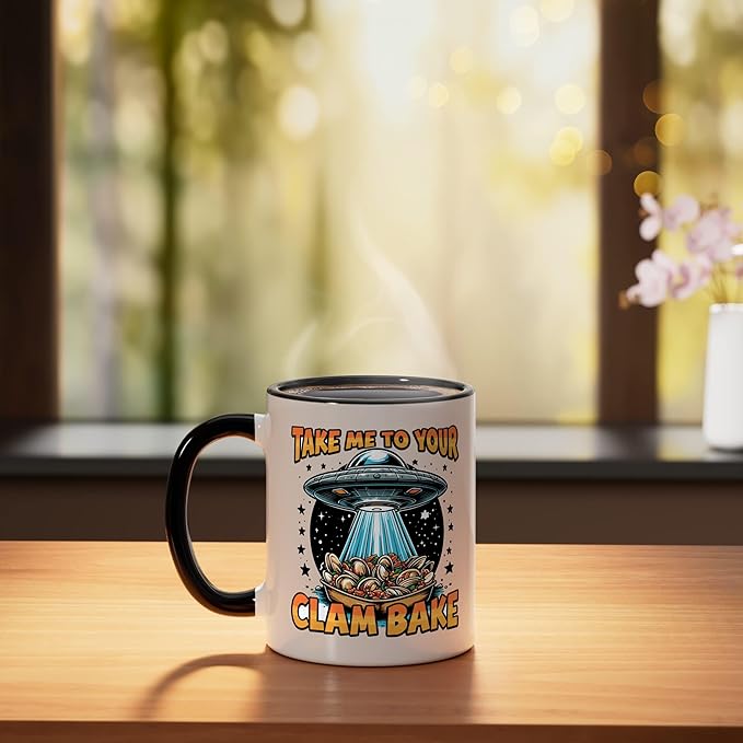 Take Me to Your Clam Bake East Coast Cuisine Funny Clam Bake Ceramic Mug, Black/White