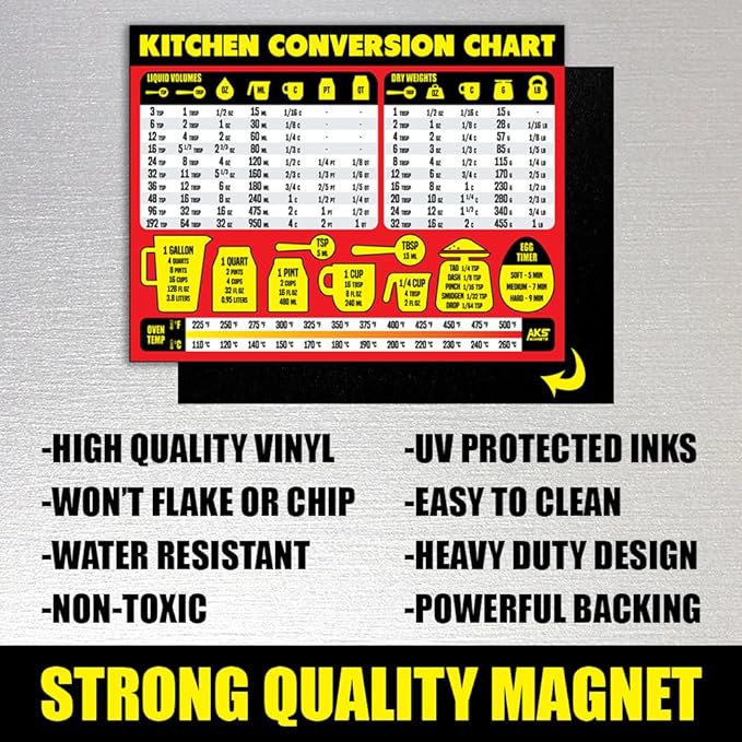 Kitchen Measurement Conversion Chart Magnet - Extra Large Easy to Read Magnetic Kitchen Decor - Weight, Liquid, Temperature Recipe Measuring Tool - Cooking, Cookbook & Baking Accessories Fridge Magnet