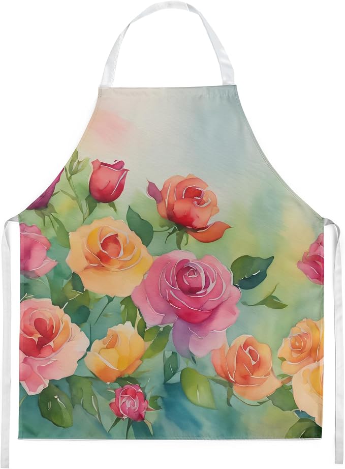 Caroline's Treasures Roses in Watercolor Apron Cooking Kitchen Server Baking Crafts Gardening for Adult Women Men, Unisex, Large, Multicolor