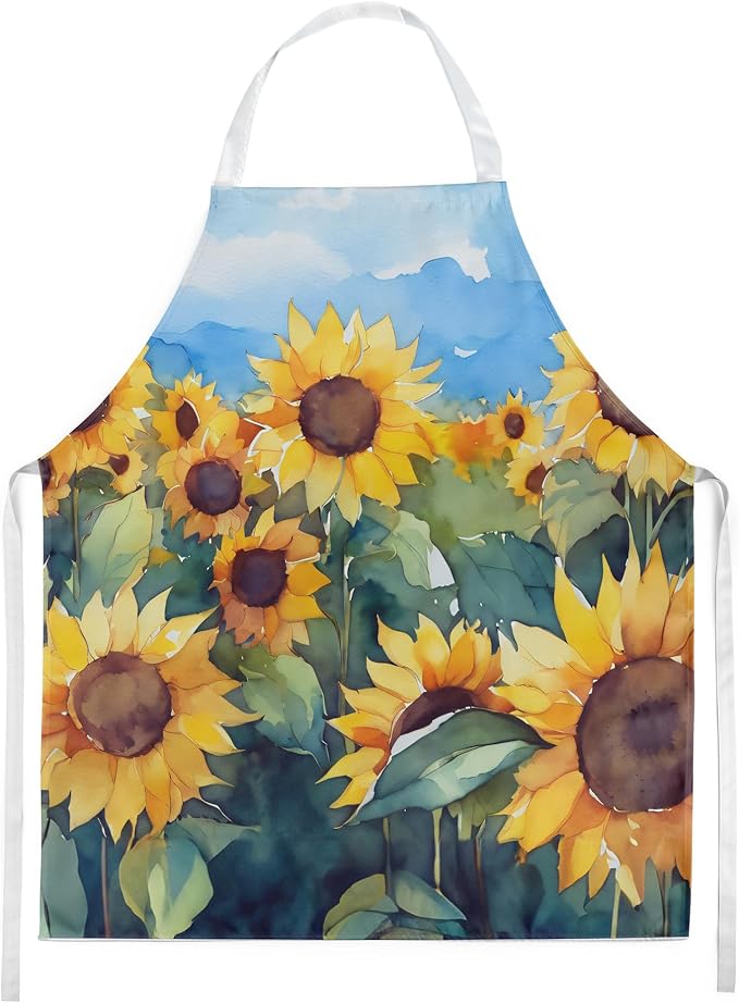 Caroline's Treasures Sunflowers in Watercolor Apron Cooking Kitchen Server Baking Crafts Gardening for Adult Women Men, Unisex, Large, Multicolor