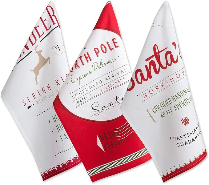 DII Christmas Fun Collection Printed Dishtowel Set, 18x28, North Pole, 3 Piece