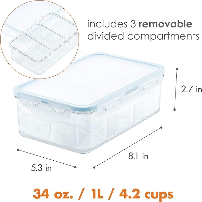 LOCK & LOCK Purely Better Tritan Container/Rectangle Food Storage Bin with Divider, 34 Ounce, Clear