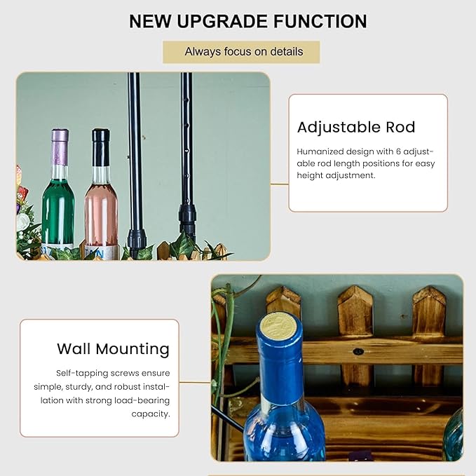 Ceiling Wine Rack Wall Mounted with Wine Glass Rack, 2-Tier Liquor Bar Bottles Display Shelf with LED Light Cups Hanging Holder for Dining Room Kitchen Living Room(Hanging,39.4x9.8x8.27in)