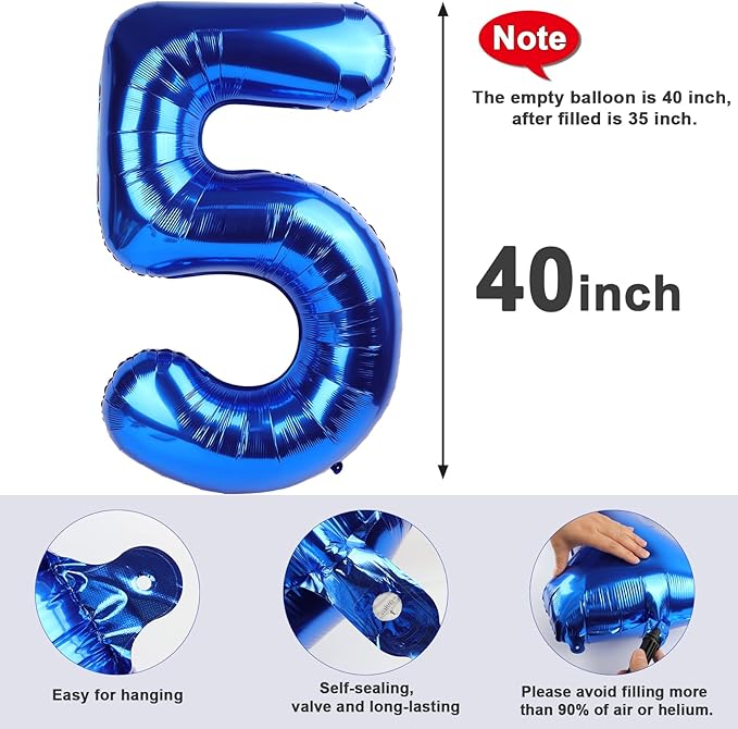 5 Balloon Number Dark Blue Party Decorations for Girl Boys, 40 In Big Five Balloons for Engagement, Wedding, Celebration Party, Graduations, Photo Shoot