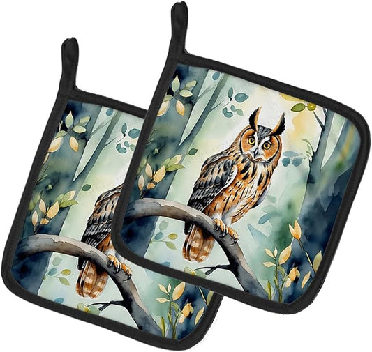 Caroline's Treasures LongEared Owl Pair of Pot Holders Kitchen Heat Resistant Pot Holders Sets Oven Hot Pads for Cooking Baking BBQ, 7 1/2 x 7 1/2